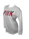 Victoria's Secret Pink Cotton Campus Long Sleeve Oversize Crew Neck Tee Color White Shine New, White, X-Large