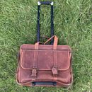 $790 SCHLESINGER Belted Full Grain Leather Wheeled Laptop Travel Briefcase- USA