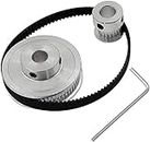 3DINNOVATIONS 20 & 60 Teeth GT2 Aluminium Timing Pulley 8mm Bore Synchronous Wheel for 3D Printer with a Perimeter 200mm Width 6mm Belt & M4 Allen Wrench (20-60T-8B-6), Silver, Black