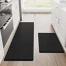 StepRite Kitchen Mats, 2PCS Kitchen Rugs, Cushioned Anti Fatigue Kitchen Mats for Floor, Non-Slip Standing Desk Mat, Waterproof Kitchen Rug Set for Kitchen, Floor, Office,17.3"×30"+17.3"×47",Black