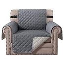 BellaHills Reversible Chair Covers Water Repellent Sofa Cover for Living Room 1 Seater Sofa Slipcover from Pets, Checked Pattern Thick Quilted with Elastic Strap (Chair, Grey/Beige)