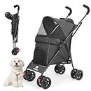 Wedyvko Travel Portable Dog Stroller, Pet Stroller for Small Puppy Dogs & Cats, Up to 33 lbs, Black