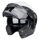 Full Face Motorcycle Helmet Dual Visor Sun Shield Flip up Modular Motocross DOT Approved (XL, Gloss Black)