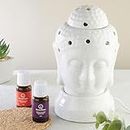 Asian Aura Handcrafted Ceramic Electric Buddha Shaped Aroma Diffuser| Aroma Oil Burner for Aromatherapy| Home Decor and Fragrance with Aroma Oils(English Lavender & Rosy Romance Scent 10ml Each)
