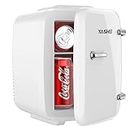 YASHE Mini Fridge, 4 Liter/6 Cans Small Fridgerator for Bedroom, AC/DC Thermoelectric Cooler and Warmer for Skincare Drink Office Dorm Car, White