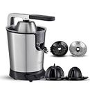 AGARO Regency Electric Citrus Juicer 350W, 650 ml, Pulp Regulator, AC Copper Motor, 2 Cones For All Citrus fruits, 2 filters, Anti Drip, Stainless Steel Body, Silver & Black