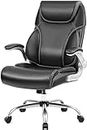 OUTFINE High Back Leather Executive Chair Adjustable Tilt Angles Swivel Office Desk Chair with Thick Padding for Armrest and Ergonomic Design for Lumbar Support (Black, Flip Arm Large)