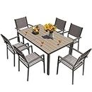 Homall 7 Pieces Patio Dining Set Outdoor Furniture with 6 Stackable Textilene Chairs and Large Table for Yard, Garden, Porch and Poolside, Grey