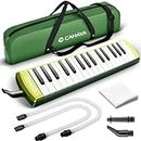 CAHAYA Melodica Instrument 32 Keys Green: Double Tubes Mouthpiece Air Piano Keyboard Musical Instrument with Carrying Bag Green CY0356