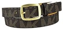 Michael Kors Womens Thin Brown MK Logo Belt Gold Buckle Sz Large