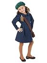 World War II Evacuee Girl Costume, Blue, with Dress, Hat & Bag, (M)