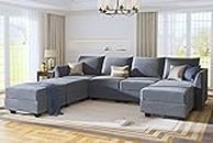 HONBAY Modular Sectional Sofa U Shaped Modular Couch Reversible Modular Sofa Sectional Couch with Storage Seat, Bluish Grey