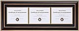 Space Art Deco, 12x37 Triple/Three Certificates Frame with Black Over Gold Double Mat for (3) 8.5x11 Diplomas/Degrees, Sawtooth Hangers Real Glass Wall Mounting (Ornate Gold/Black)