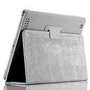 Leather Flip Stand Folio Case Plain Cover for Apple iPad Air 1,2,5th,6th Gen 9.7" (For Apple IPad Air 2017-18, Silver)