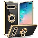 YINLAI Samsung Galaxy S10 Plus Case Soft Silicone TPU Slim Case with Gold Magnetic Ring Holder Shockproof Women Protective Girls Case Cover for Samsung Galaxy S10 Plus, Black