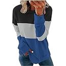 Long Sleeve Sweatshirts Women Trendy Girls 2024 Casual Crewneck Cute Pullover Stripe Print Blouses Fall Relaxed Fit Blue