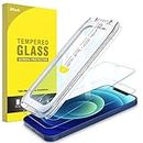 JETech One Touch Install Screen Protector for iPhone 12/12 Pro 6.1-Inch, Full Coverage Tempered Glass Film, Auto Alignment Tool Kit, HD Clear, 2-Pack