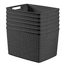 Curver Jute Large Decorative Plastic Organization and Storage Baskets, Perfect Bins for Home Office, Closet Shelves, Kitchen Pantry and All Bedroom Essentials, Pack of 4, Black