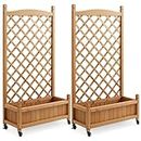 Casafield Climbing Planter Raised Garden Bed with Trellis - Set of Two 48" Wooden Diamond Lattice Box Planter Stand with Wheels for Outdoors