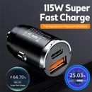 Dual USB PD Type-C Car Charger 115W Fast Adapter For iPhone 13 Pro 12 11 Pro Max