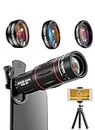 APEXEL Camera Lens Kit 18x Monocular Telescope, 0,63x Weitwinkel, 15x Makroobjektiv, 198 ° Fisheye-Objektiv, Flexibles Kamerastativ für iPhone, Samsung und die meisten Smartphones Black