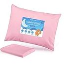 Toddler Pillow with Pillowcase - 13x18 Organic Cotton Toddler Pillows - Soft Little Pillows for Boys & Girls, 2-8 Years Old Children, Kids Bedding Set, Perfect for Baby Crib, Daycare, Car Trips Pink