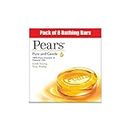 Pears Pure & Gentle Soap Bar (Combo Pack of 8) - With Glycerin for Soft, Glowing Skin & Body, Paraben-Free Body Soaps For Bath Ideal for Men & Women