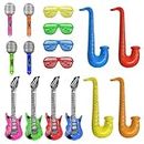 12-Piece Inflatable Musical Instrument Set with 4 Glasses, Inflatable Party Props, Inflatable Guitar, Party Supplies, Rock Party Decorations, Photo Booth Props, Holiday Cosplay