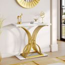 Modern Gold Console Table 39" Entryway Table with White Faux Marble Living Room