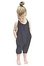 Lindanina Slouch Jumpsuit for Toddlers Baby Harem Strap Romper Little Girls Backless Halter Playsuit with Pockets Kid Summer Cute Solid One Piece(Grey, 2T)