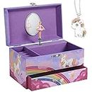 SONGMICS Music Jewelry Box, Ballerina Music Box, Rainbow and Unicorn, 7.5 x 4.3 x 4.3 Inches, Purple UJMC012P02