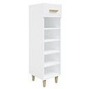 vidaXL Scandinavian Style Shoe Cabinet - High Gloss White, Engineered Wood, 30x35x105 cm - Space-Saving Design with Multiple Shelves and Drawer
