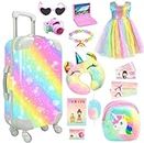 19Pcs 18 inch Girl Doll Accessories Case Luggage Travel Play Set with Doll Clothes Camera Travel Pillow Bag Dress Glasses Doll Stuff Fit 18 inch Doll Christmas Birthday Gift