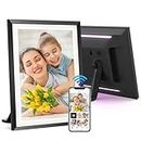 BIGASUO 10.1 Inch WiFi Digital Picture Frame with LED Light, 1280*800 HD Touch Screen Electronic Photo Frame, 32GB Memory, Support USB/SD Card, Auto-Rotate, Share Photos/Videos Remotely via Uhale APP