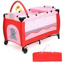 Pink Baby Crib Playpen Playard Pack Travel Infant Bed Foldable - 8.4'' x 25.6'' x 30''
