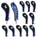IGNPION Golf Iron Head Cover Club Heads Protector Wedge Headcovers Long Neck with Zip (Black+Blue)