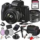 Canon EOS M50 Mark II 24MP Mirrorless Camera with 15-45mm Lens + 128GB Memory + Case + Filters + Tripod + 3 Piece Filter Kit + More (24pc Bundle) (Renewed)