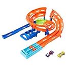 Hot Wheels Toy Car Track Set, Whip Around Raceway, 2 Toy Cars in 1:64 Scale, Easy Storage
