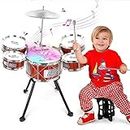 m zimoon Kids Drum Kit for Toddlers 3 - 6 w/ Light, Toddler Toys Jazz Kids Drum Set, Musical Instruments 5 Drums Toy with Stool, Sensory Toys Mini Band Rock Set Gifts Toys for 3-6 Years Old Boys Girls