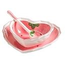 JTBDWOSK Dessertschalen aus Keramik Teller: Süße Herzform Salatschüssel Erdbeer Porzellanteller mit Löffel Müslischalen Vorspeise Beilage für Suppe Snacks,Rosa