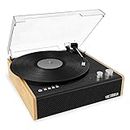 Victrola Eastwood Dual Bluetooth Turntable – 3-Speed Vinyl Record Player with Built-in Speakers, Audio Technica Cartridge & RCA/Headphones Output, Black (VTA-72)