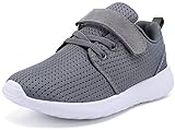 TOEDNNQI Boys Girls Sneakers Kids Lightweight Breathable Strap Athletic Running Shoes for Toddler/Little Kid/Big Kid Grey Size 10