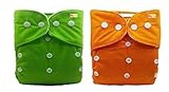 Alya Pocket Button Style Solid Reusable Cloth Diaper All in One Adjustable Washable Diapers Nappies(Without Inserts) for Toddlers/New Borns(0-24 Months,3-16KG) (Pack of 2, Green,Orange)