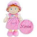 June Garden Personalized Soft Dolly Emilia - Stuffed Soft Baby Doll for Birth and Up with Custom Name - Pink Dress
