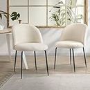 Oikiture Dining Chair Set of 2 Sherpa Chair with Soft Foam White Accent Chair