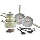T-fal Recycled Ceramic Nonstick Cookware Set 12 Piece, Oven Safe 350F, Pots and Pans, Fry Pan, Kitchen Tools, Green