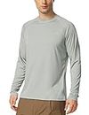 BALEAF Men's Rash Guard Shirts Fishing Long Sleeve UV Sun Protection SPF T-Shirts UPF 50+ Lightweight Beach Gray Size XL
