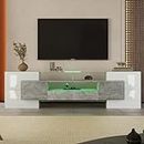 KecDuey Mobile TV 200 cm, elegante mobile TV Lowboard, lucido con illuminazione a LED, mobili da soggiorno, design moderno, elegante superficie in vetro (grigio, 200 cm) (WF3048489)