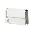 MINISO Sling Bag for Women Stylish Wave Pattern Flap Crossbody Bag with Bead Chain, Maiden Style Girls' & Women's Side Bag (White)