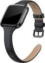 Slim Thin Genuine Leather Bands Compatible Fitbit Versa 2 (5.5" - 7.9")  Black